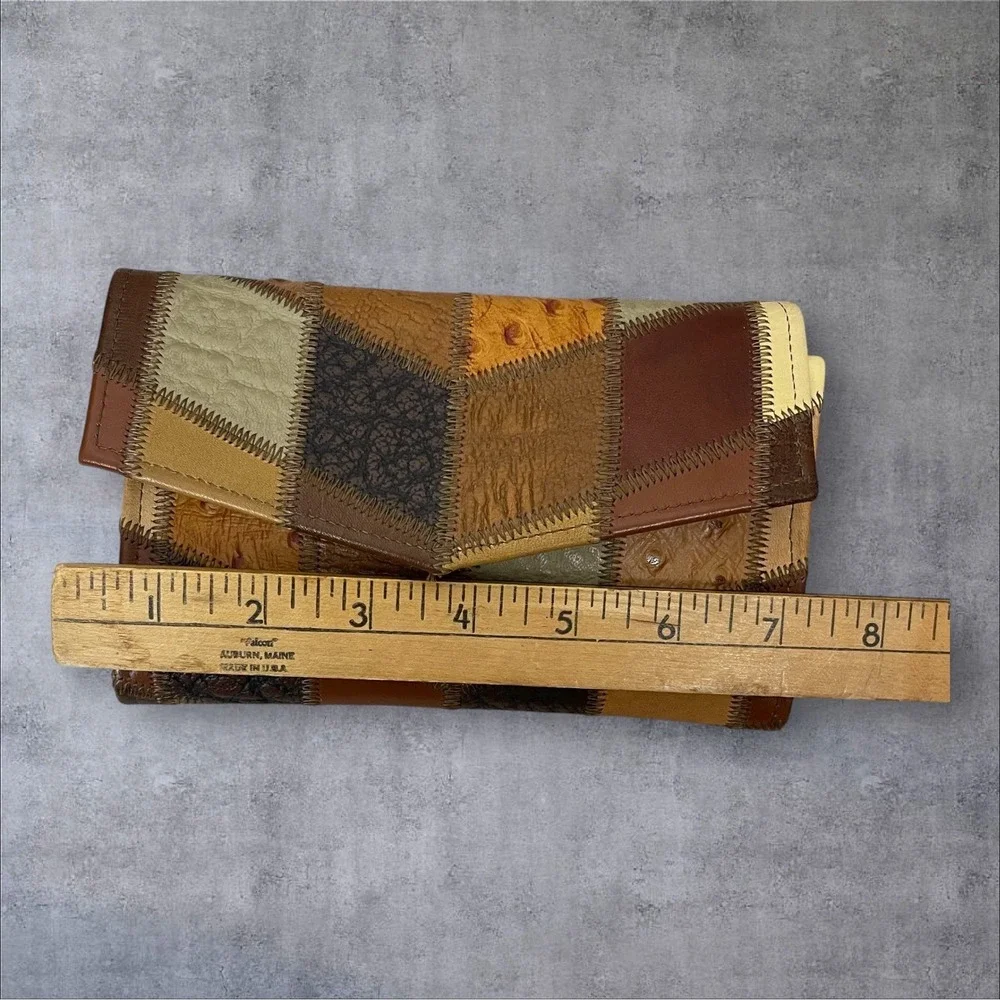 Vtg Tony Lama Patchwork Leather Trifold Wallet 7